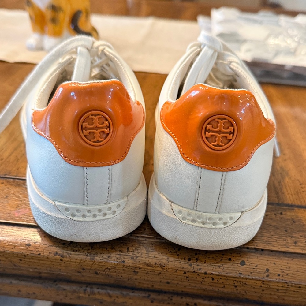 Tory Burch Women’s Leather Sneakers in Cream and Orange